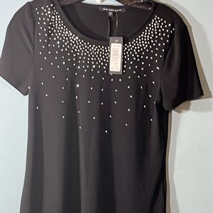 SELLING NIK & NASH BLOUSE For WOMEN SIZE S COLOR BLACK BEADED SHORT SLEEVE BNWT
